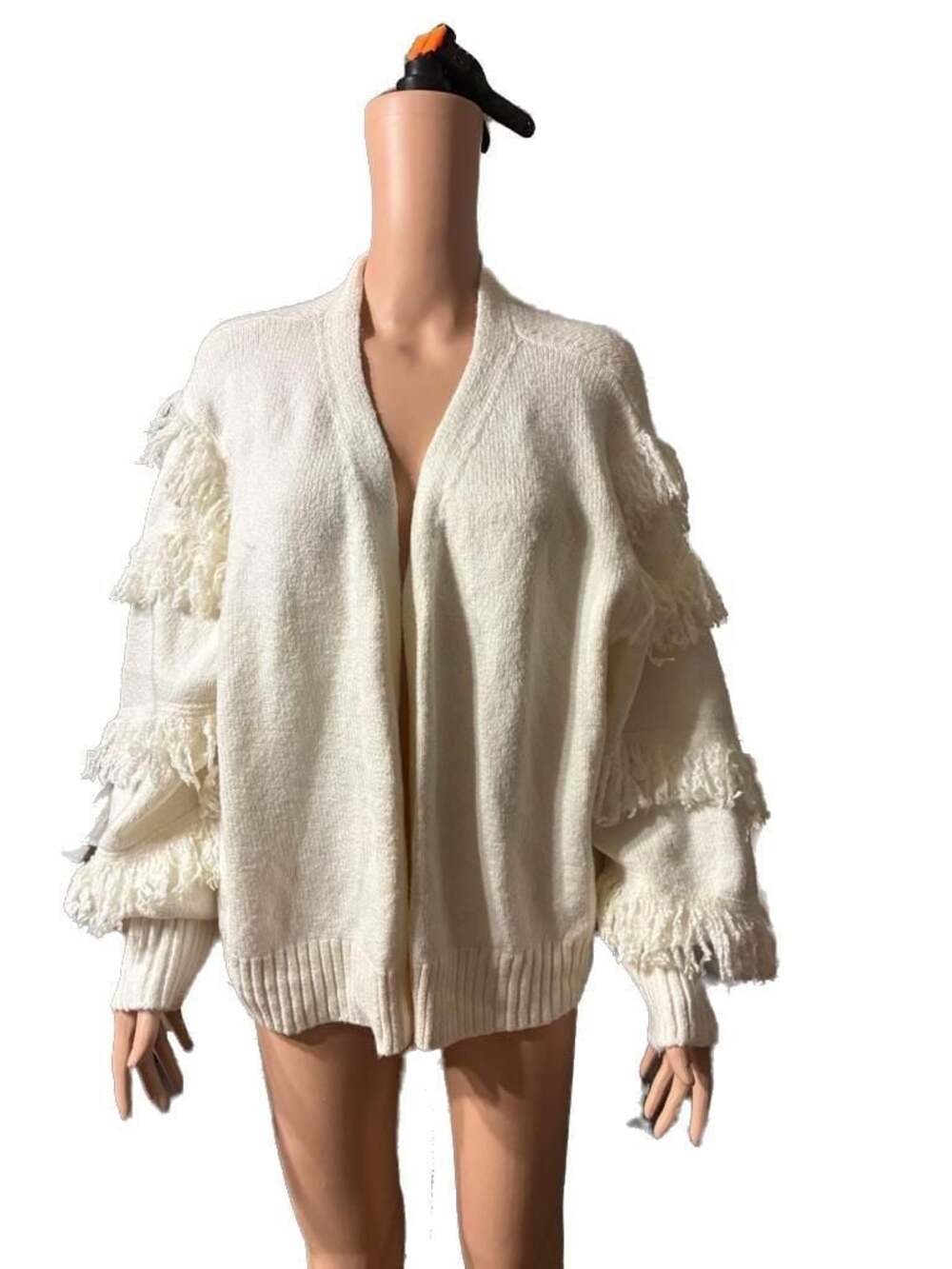 Cato Plus Sportswear Egret Cream Fringe Detail Open Front Cardigan